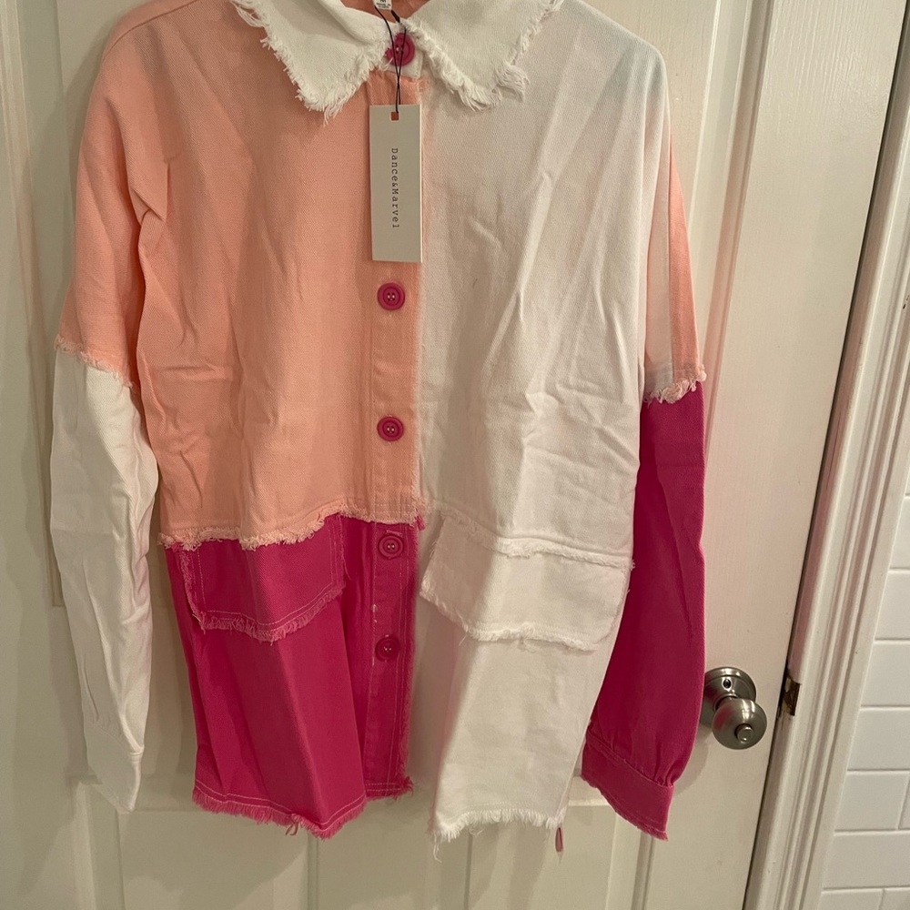 Dance & Marvel Frayed Edge Shirt with Pink and White